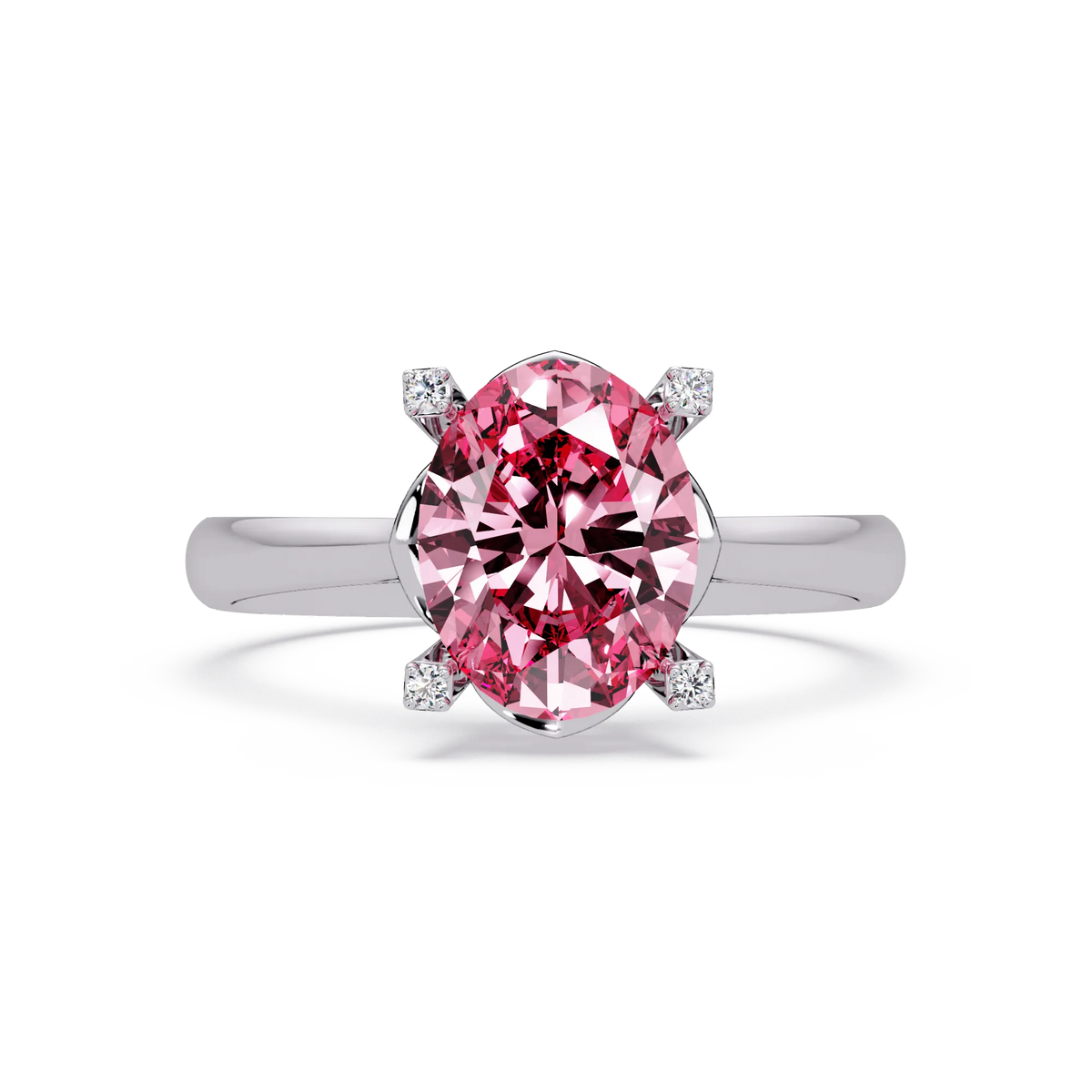 1.8 CTW Oval Diamond-Accent Colorstone Solitaire Ring with Tourmaline Pink center in 14K White Gold – Lunéa Paris