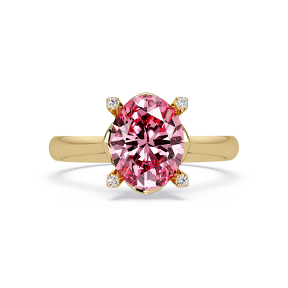 1.8 CTW Oval Diamond-Accent Colorstone Solitaire Ring with Tourmaline Pink center in 14K Yellow Gold – Lunéa Paris
