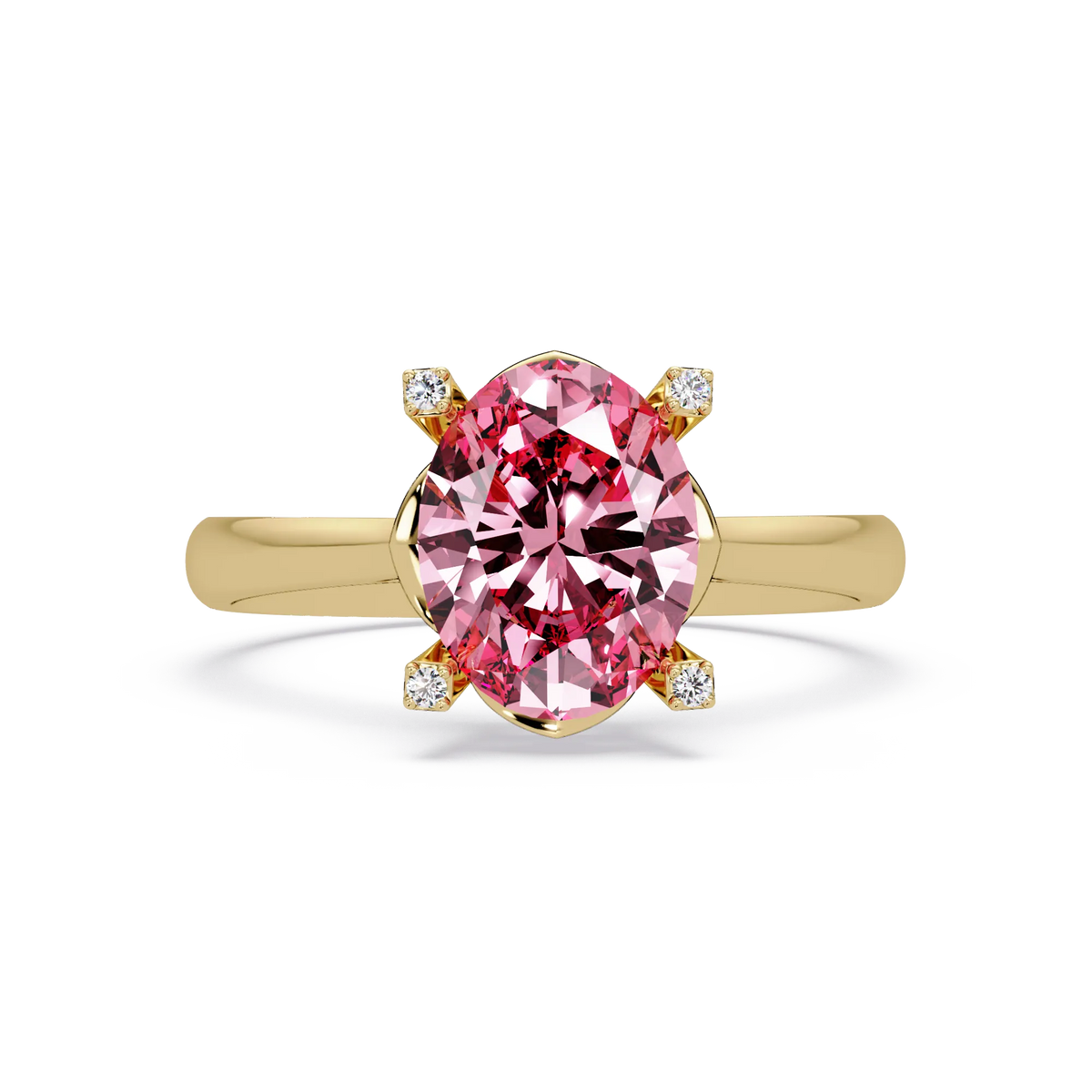 1.8 CTW Oval Diamond-Accent Colorstone Solitaire Ring with Tourmaline Pink center in 14K Yellow Gold – Lunéa Paris