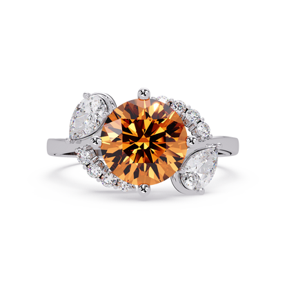 2.3 CTW Round & Pear Three-Stone Pavé Colorstone Ring with Champagne Topaz center in 14K White Gold – Lunéa Paris