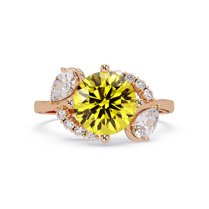 2.3 CTW Round & Pear Three-Stone Pavé Colorstone Ring with Citrine Yellow center in 14K Rose Gold – Lunéa Paris