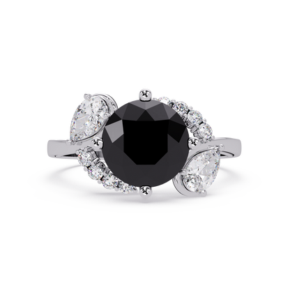 2.3 CTW Round & Pear Three-Stone Pavé Colorstone Ring with Onyx center in 14K White Gold – Lunéa Paris