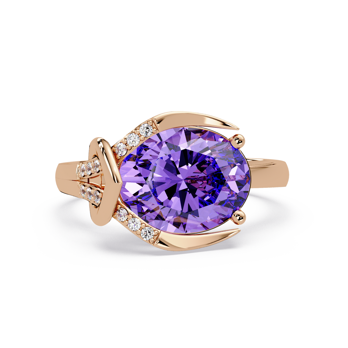 2.5 CTW Oval Swirl Pavé Colorstone Ring with Amethyst Purple center in 14K Rose Gold – Lunéa Paris