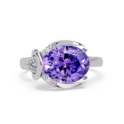 2.5 CTW Oval Swirl Pavé Colorstone Ring with Amethyst Purple center in 14K White Gold – Lunéa Paris
