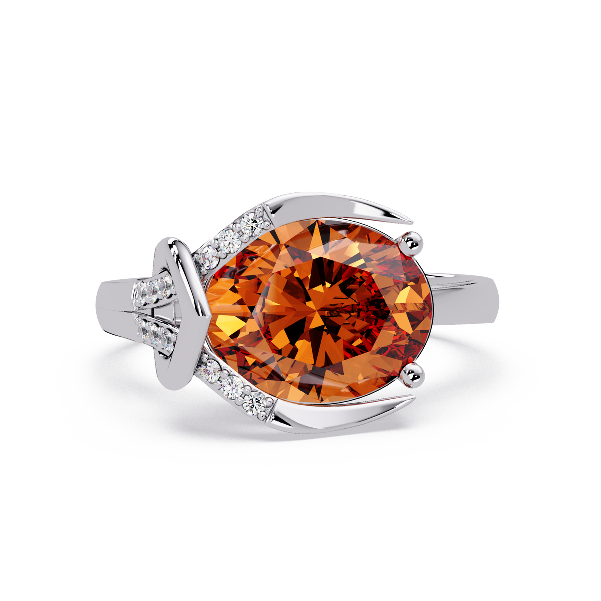 2.5 CTW Oval Swirl Pavé Colorstone Ring with Champagne Topaz center in 14K White Gold – Lunéa Paris