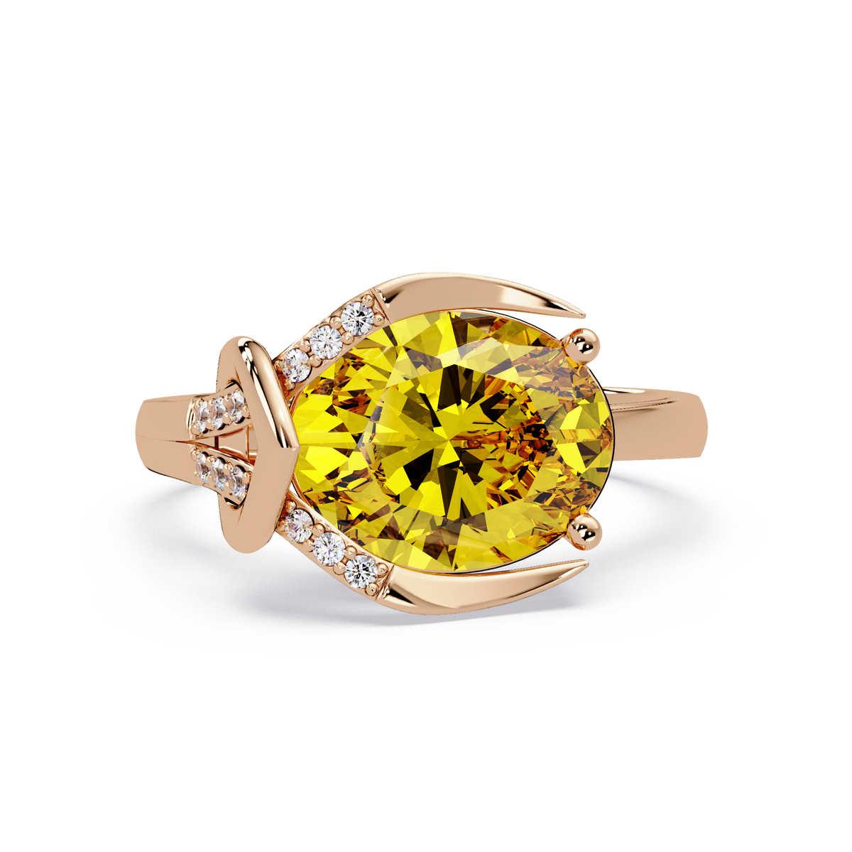 2.5 CTW Oval Swirl Pavé Colorstone Ring with Citrine Yellow center in 14K Rose Gold – Lunéa Paris
