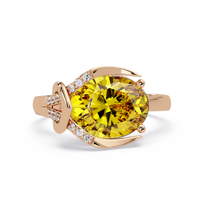 2.5 CTW Oval Swirl Pavé Colorstone Ring with Citrine Yellow center in 14K Rose Gold – Lunéa Paris