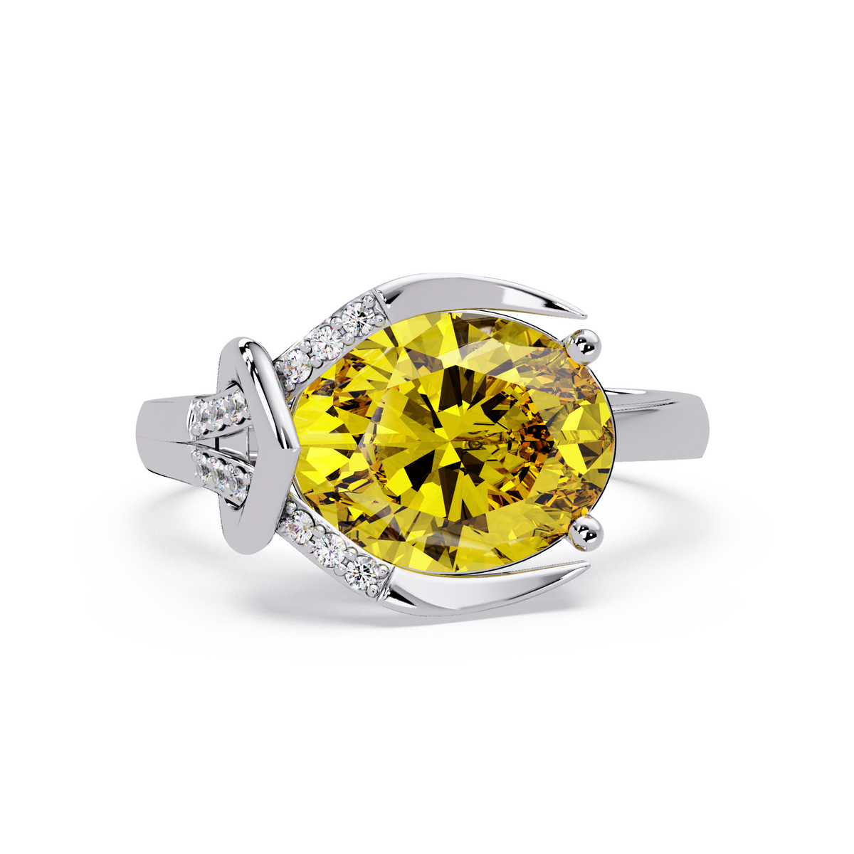 2.5 CTW Oval Swirl Pavé Colorstone Ring with Citrine Yellow center in 14K White Gold – Lunéa Paris