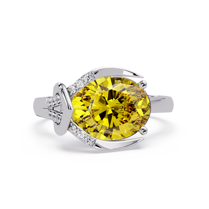 2.5 CTW Oval Swirl Pavé Colorstone Ring with Citrine Yellow center in 14K White Gold – Lunéa Paris