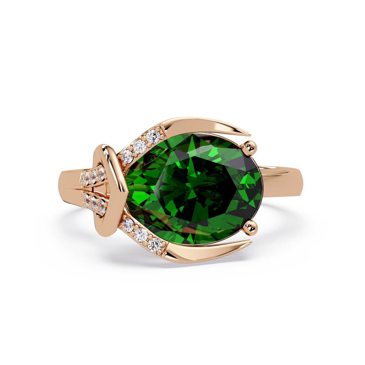 2.5 CTW Oval Swirl Pavé Colorstone Ring with Emerald Green center in 14K Rose Gold – Lunéa Paris