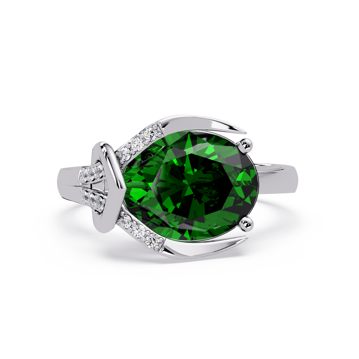 2.5 CTW Oval Swirl Pavé Colorstone Ring with Emerald Green center in 14K White Gold – Lunéa Paris
