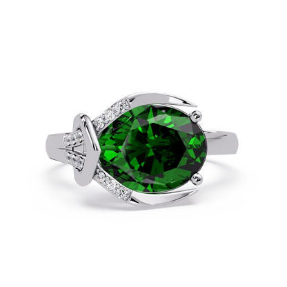 2.5 CTW Oval Swirl Pavé Colorstone Ring with Emerald Green center in 14K White Gold – Lunéa Paris
