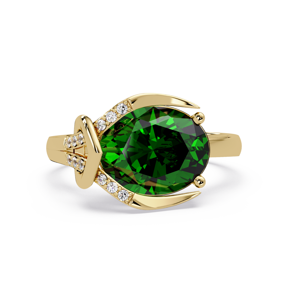 2.5 CTW Oval Swirl Pavé Colorstone Ring with Emerald Green center in 14K Yellow Gold – Lunéa Paris