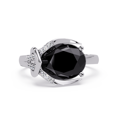 2.5 CTW Oval Swirl Pavé Colorstone Ring with Onyx center in 14K White Gold – Lunéa Paris