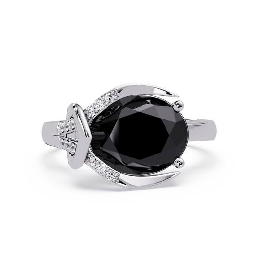 2.5 CTW Oval Swirl Pavé Colorstone Ring with Onyx center in 14K White Gold – Lunéa Paris