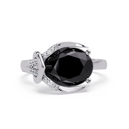 2.5 CTW Oval Swirl Pavé Colorstone Ring with Onyx center in 14K White Gold – Lunéa Paris