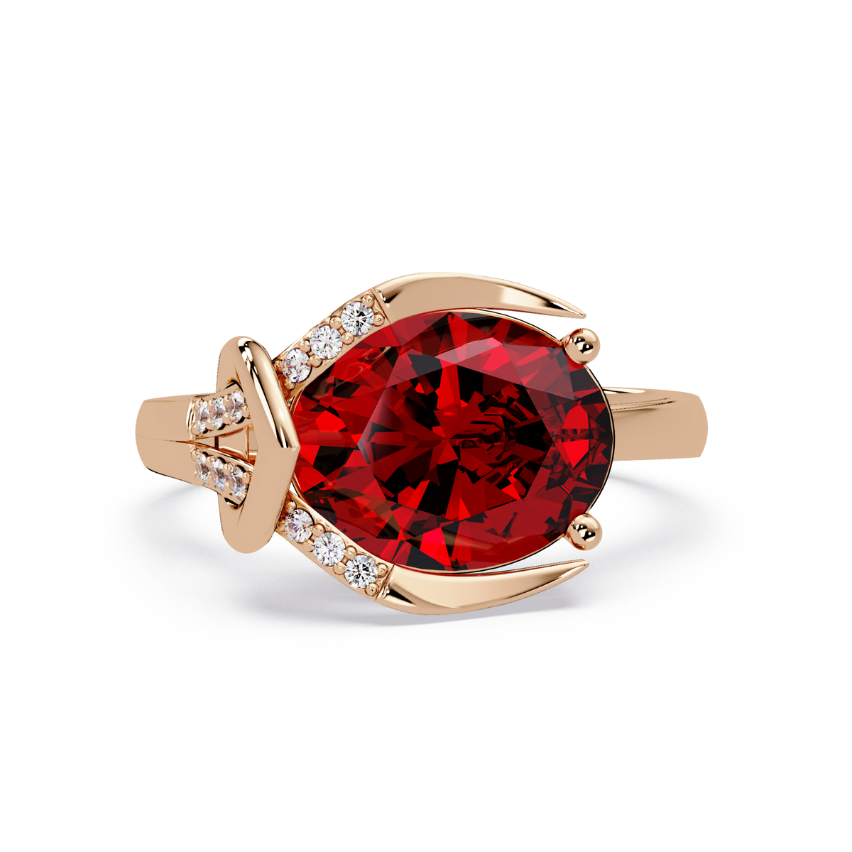 2.5 CTW Oval Swirl Pavé Colorstone Ring with Ruby Red center in 14K Rose Gold – Lunéa Paris