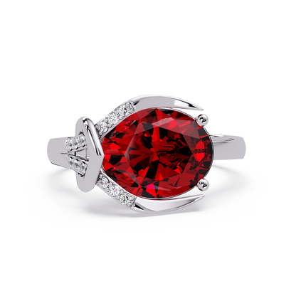 2.5 CTW Oval Swirl Pavé Colorstone Ring with Ruby Red center in 14K White Gold – Lunéa Paris