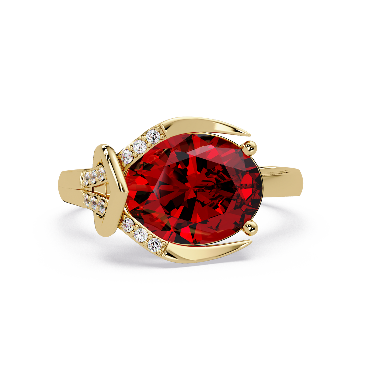 2.5 CTW Oval Swirl Pavé Colorstone Ring with Ruby Red center in 14K Yellow Gold – Lunéa Paris