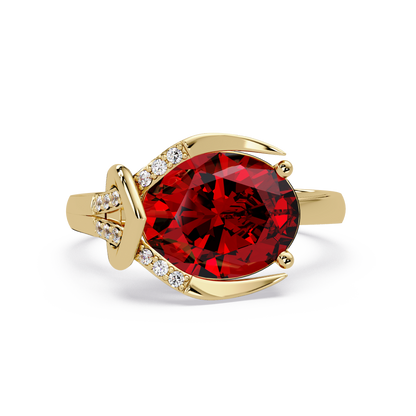 2.5 CTW Oval Swirl Pavé Colorstone Ring with Ruby Red center in 14K Yellow Gold – Lunéa Paris