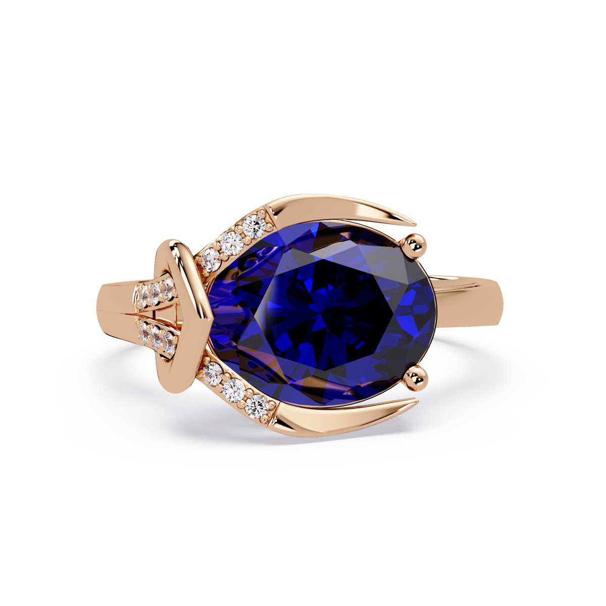 2.5 CTW Oval Swirl Pavé Colorstone Ring with Sapphire Blue center in 14K Rose Gold – Lunéa Paris