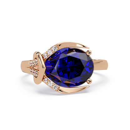 2.5 CTW Oval Swirl Pavé Colorstone Ring with Sapphire Blue center in 14K Rose Gold – Lunéa Paris