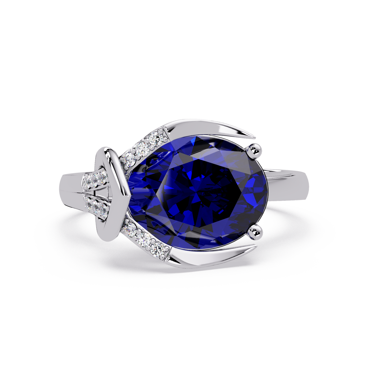 2.5 CTW Oval Swirl Pavé Colorstone Ring with Sapphire Blue center in 14K White Gold – Lunéa Paris