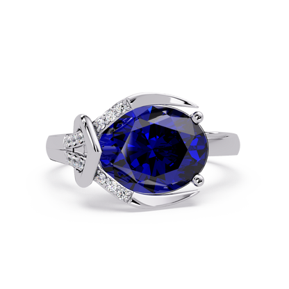 2.5 CTW Oval Swirl Pavé Colorstone Ring with Sapphire Blue center in 14K White Gold – Lunéa Paris