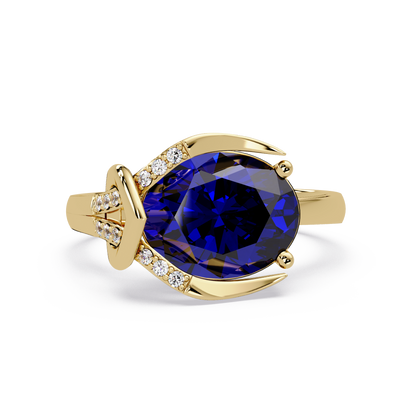 2.5 CTW Oval Swirl Pavé Colorstone Ring with Sapphire Blue center in 14K Yellow Gold – Lunéa Paris