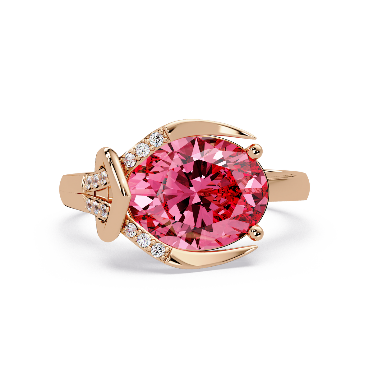 2.5 CTW Oval Swirl Pavé Colorstone Ring with Tourmaline Pink center in 14K Rose Gold – Lunéa Paris