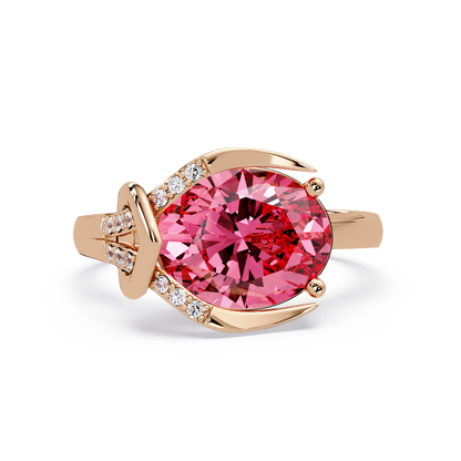 2.5 CTW Oval Swirl Pavé Colorstone Ring with Tourmaline Pink center in 14K Rose Gold – Lunéa Paris