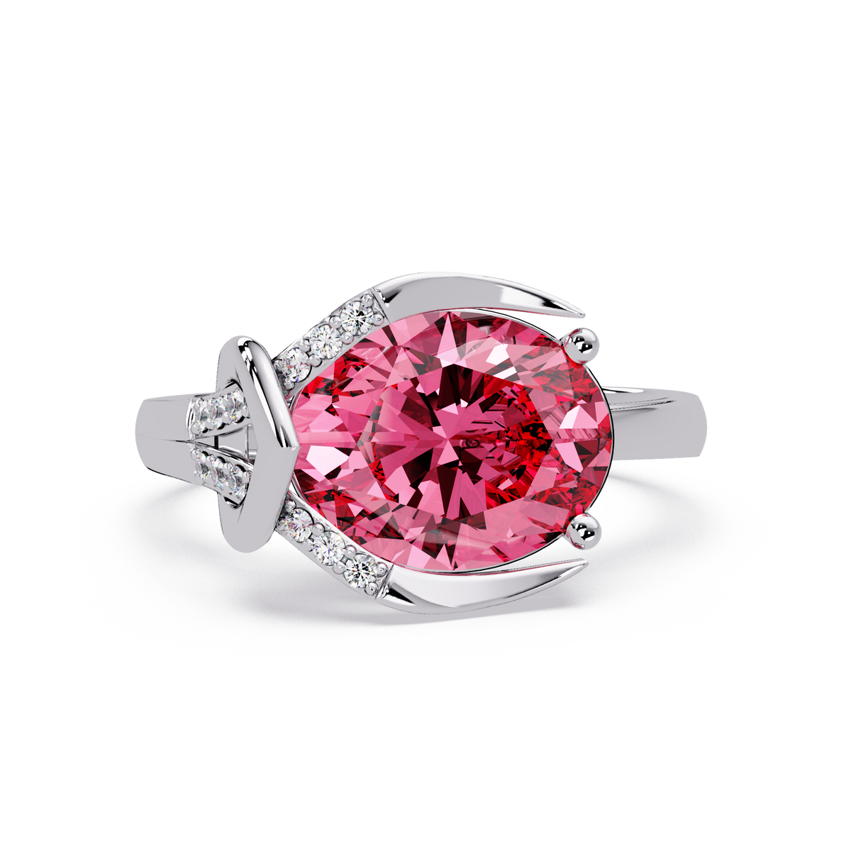 2.5 CTW Oval Swirl Pavé Colorstone Ring with Tourmaline Pink center in 14K White Gold – Lunéa Paris
