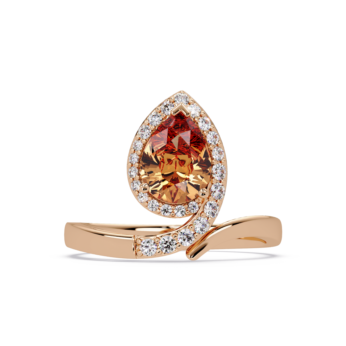 1.4 CTW Pear Halo Bypass Pavé Colorstone Ring with Champagne Topaz center in 14K Rose Gold – Lunéa Paris