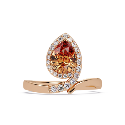 1.4 CTW Pear Halo Bypass Pavé Colorstone Ring with Champagne Topaz center in 14K Rose Gold – Lunéa Paris