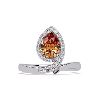 1.4 CTW Pear Halo Bypass Pavé Colorstone Ring with Champagne Topaz center in 14K White Gold – Lunéa Paris