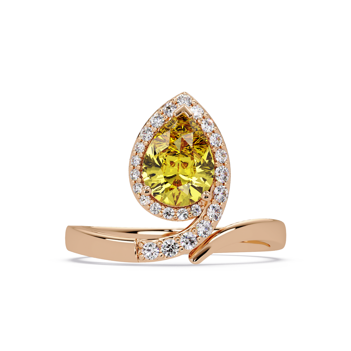 1.4 CTW Pear Halo Bypass Pavé Colorstone Ring with Citrine Yellow center in 14K Rose Gold – Lunéa Paris