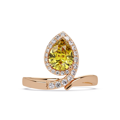 1.4 CTW Pear Halo Bypass Pavé Colorstone Ring with Citrine Yellow center in 14K Rose Gold – Lunéa Paris