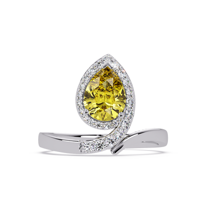 1.4 CTW Pear Halo Bypass Pavé Colorstone Ring with Citrine Yellow center in 14K White Gold – Lunéa Paris