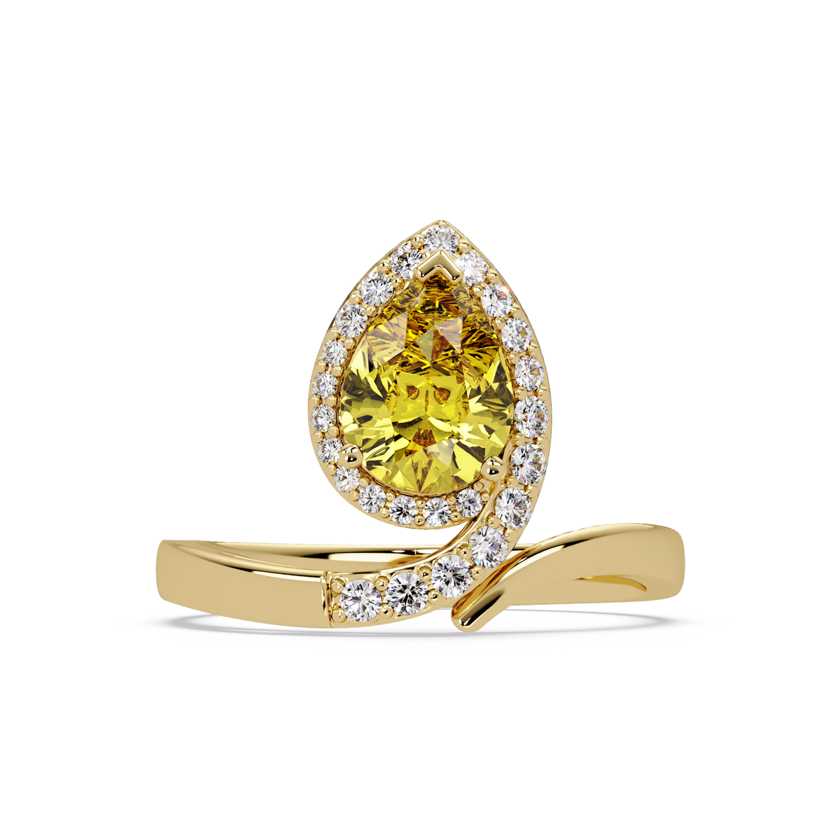 1.4 CTW Pear Halo Bypass Pavé Colorstone Ring with Citrine Yellow center in 14K Yellow Gold – Lunéa Paris