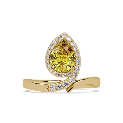 1.4 CTW Pear Halo Bypass Pavé Colorstone Ring with Citrine Yellow center in 14K Yellow Gold – Lunéa Paris