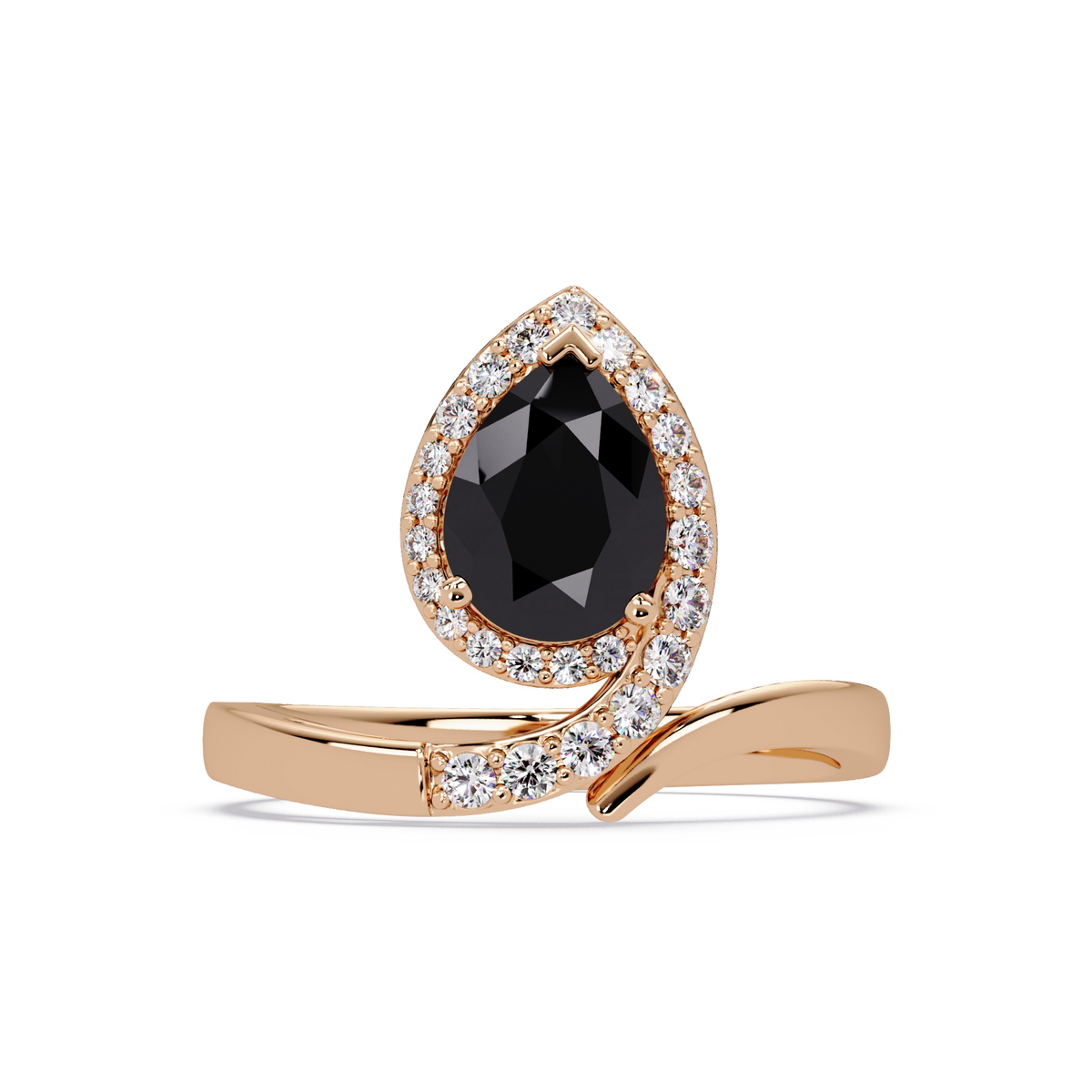 1.4 CTW Pear Halo Bypass Pavé Colorstone Ring with Onyx center in 14K Rose Gold – Lunéa Paris