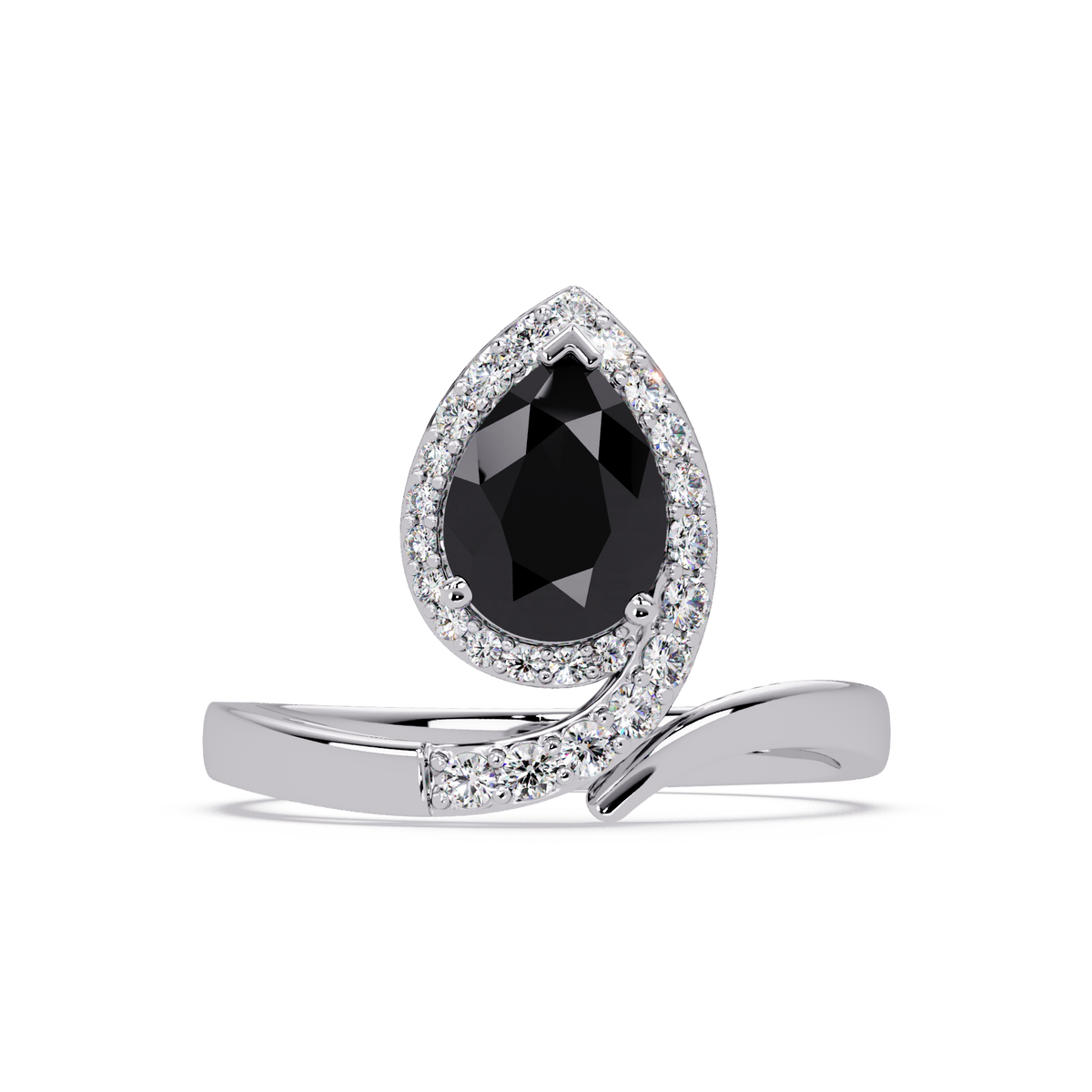 1.4 CTW Pear Halo Bypass Pavé Colorstone Ring with Onyx center in 14K White Gold – Lunéa Paris