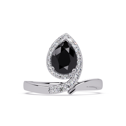 1.4 CTW Pear Halo Bypass Pavé Colorstone Ring with Onyx center in 14K White Gold – Lunéa Paris