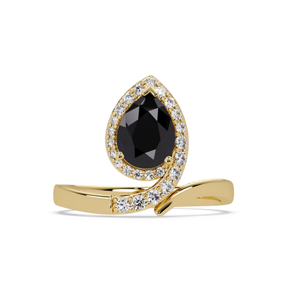 1.4 CTW Pear Halo Bypass Pavé Colorstone Ring with Onyx center in 14K Yellow Gold – Lunéa Paris