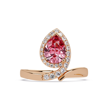 1.4 CTW Pear Halo Bypass Pavé Colorstone Ring with Tourmaline Pink center in 14K Rose Gold – Lunéa Paris