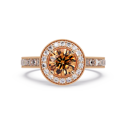 1.5 CTW Round Baguette Double-Halo Colorstone Ring with Champagne Topaz center in 14K Rose Gold – Lunéa Paris