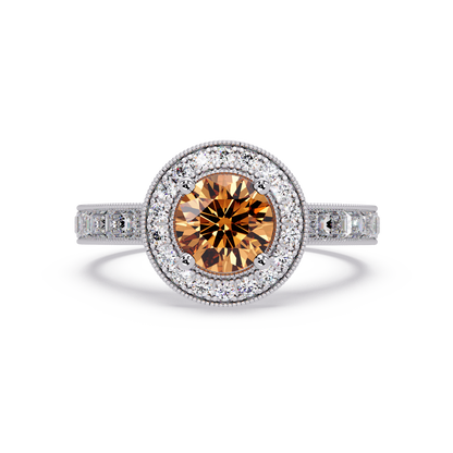 1.5 CTW Round Baguette Double-Halo Colorstone Ring with Champagne Topaz center in 14K White Gold – Lunéa Paris