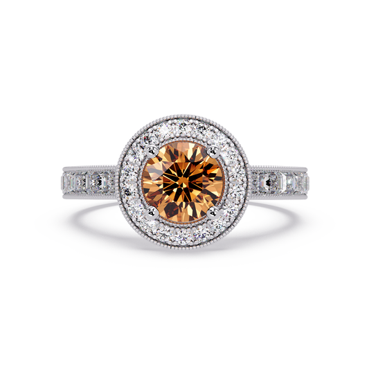 1.5 CTW Round Baguette Double-Halo Colorstone Ring with Champagne Topaz center in 14K White Gold – Lunéa Paris