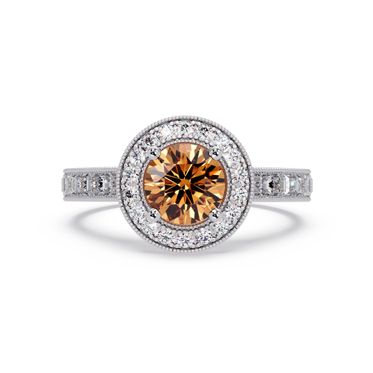 1.5 CTW Round Baguette Double-Halo Colorstone Ring with Champagne Topaz center in 14K White Gold – Lunéa Paris