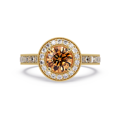 1.5 CTW Round Baguette Double-Halo Colorstone Ring with Champagne Topaz center in 14K Yellow Gold – Lunéa Paris